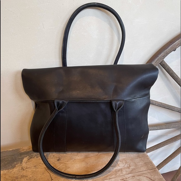 PENDLETON Black & Ivory Virgin Wool Blanket Bag Leaf Design Leather X-Large New! - Picture 2 of 9